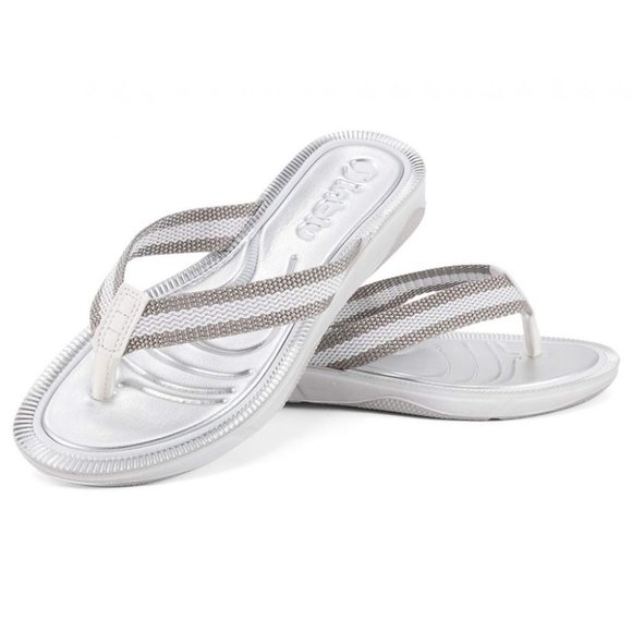 INBLU WOMEN'S ARGENTO SILVER METALLIC WELL-BEING FLIP FLOP SANDALS - Picture 1 of 9